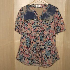 Simply Couture Floral Mixed Material Oversized Lagan Tunic Small